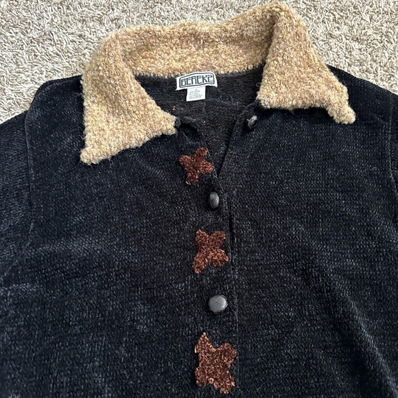 RARE! Vintage Berek chenille Wool blend Beat Black Cardigan Grandma Core Sz L - Picture 7 of 7